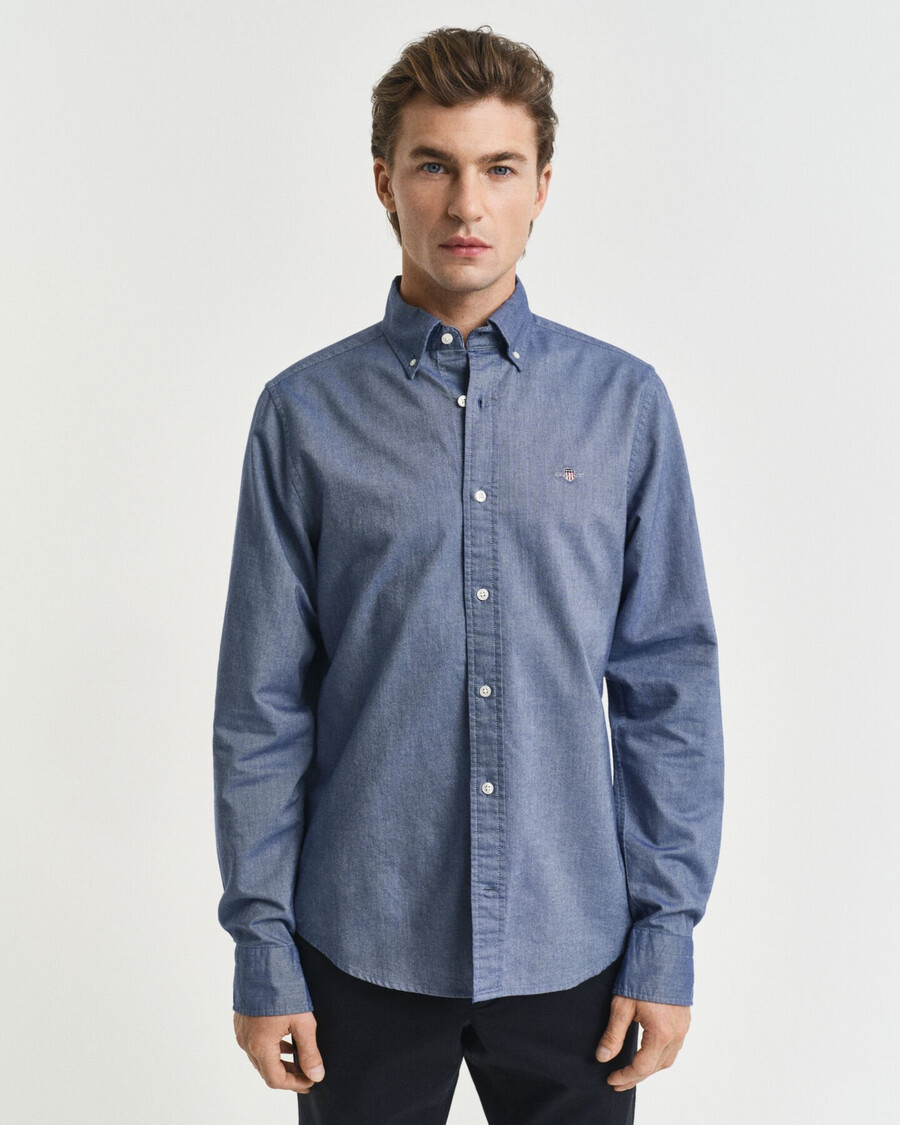camisa oxford clássica slim fit - azul persa