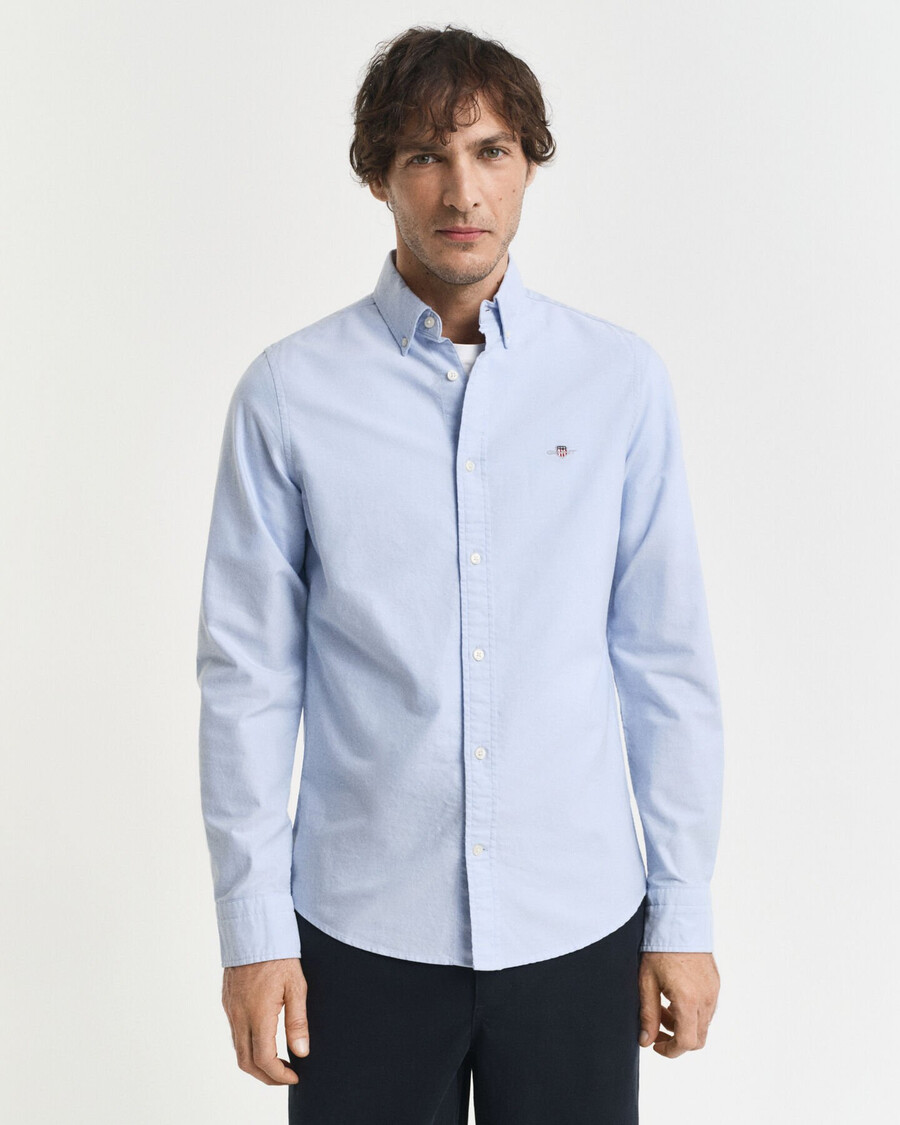 camisa oxford clássica slim fit - azul claro