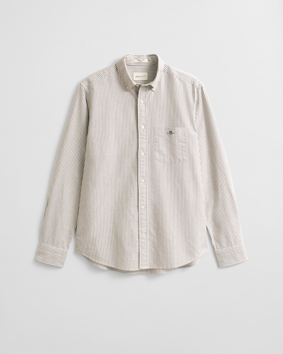 camisa oxford clássica com risca bancária e corte regular - marrom mogno
