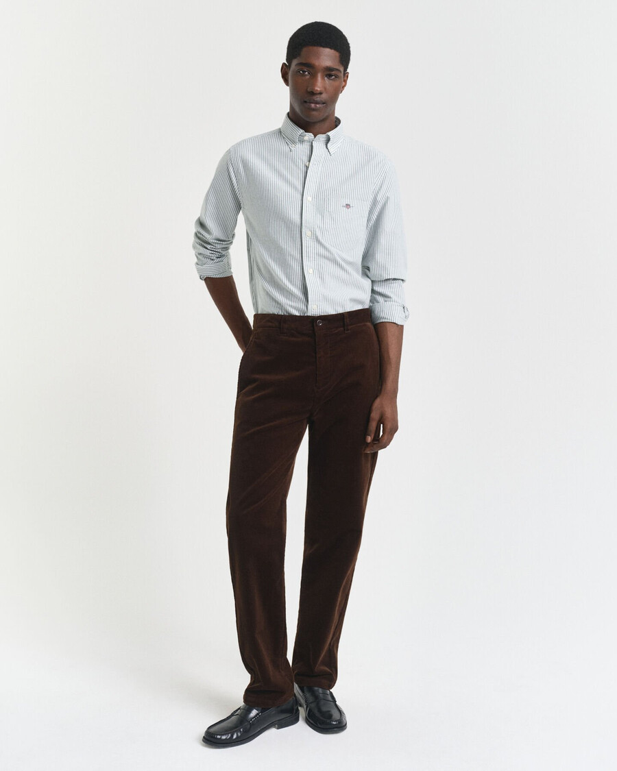 camisa oxford clássica com riscas brancas e corte regular - verde floresta