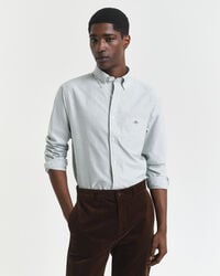 camisa oxford clássica com riscas brancas e corte regular - verde floresta
