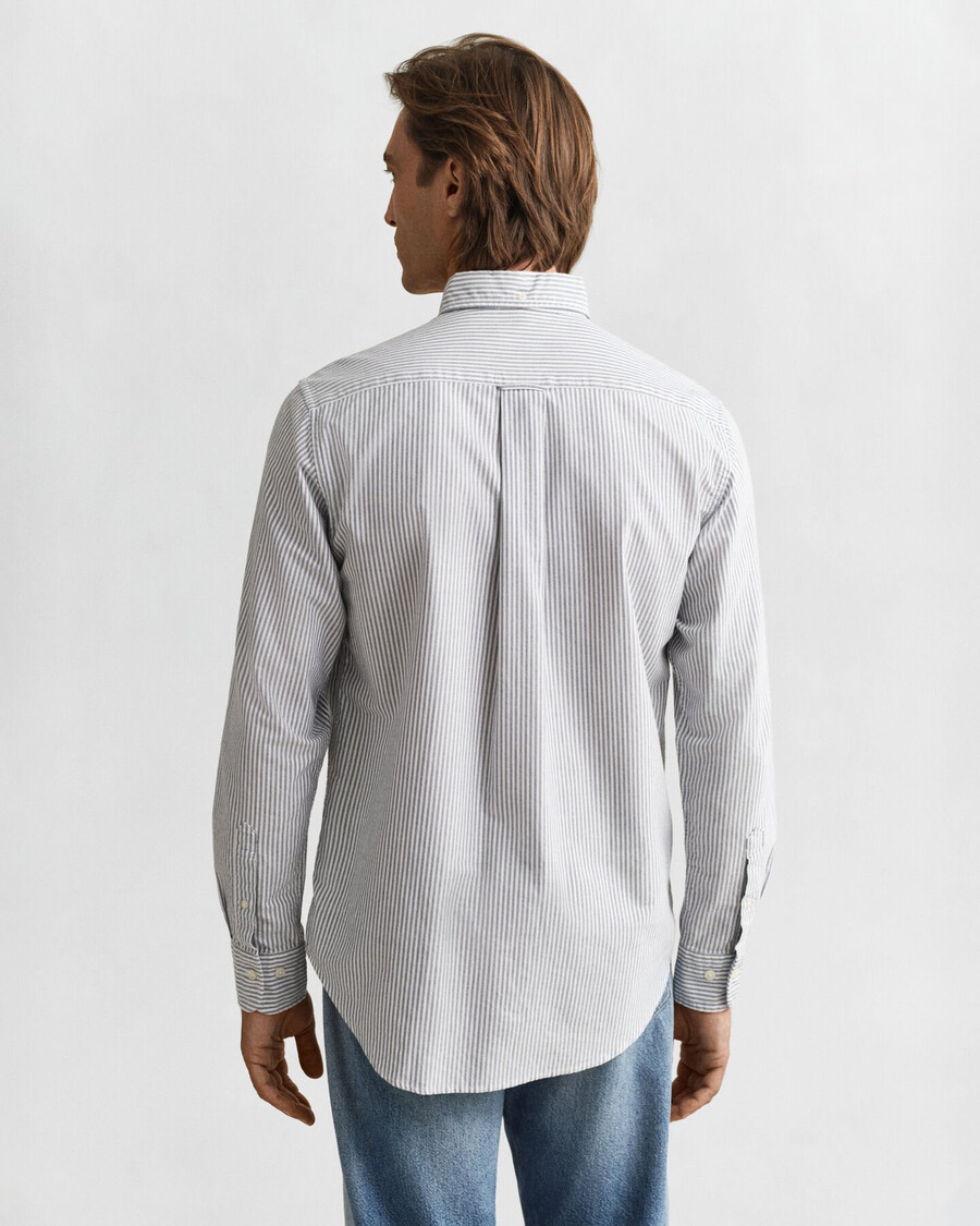 camisa oxford clássica com riscas brancas e corte regular - azul persa