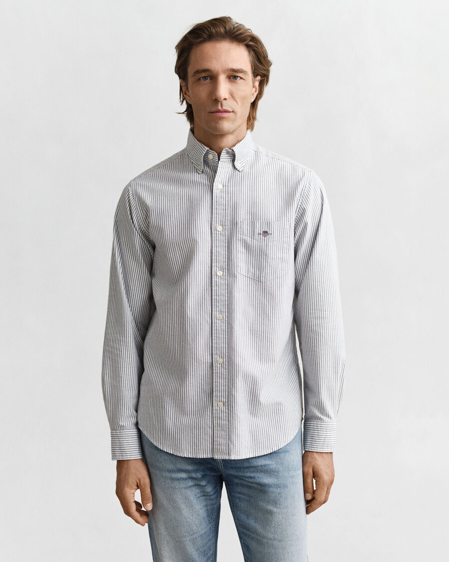camisa oxford clássica com riscas brancas e corte regular - azul persa