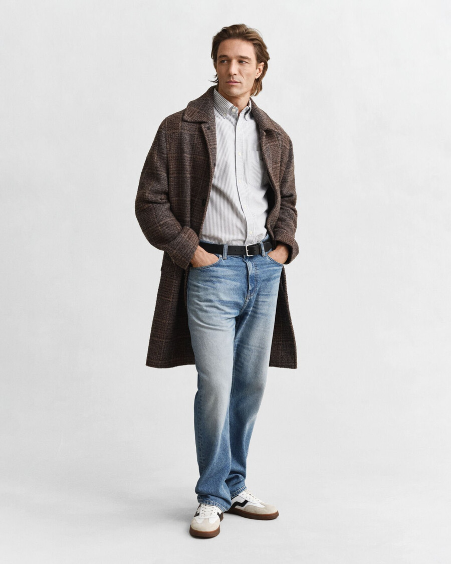 camisa oxford clássica com riscas brancas e corte regular - azul persa