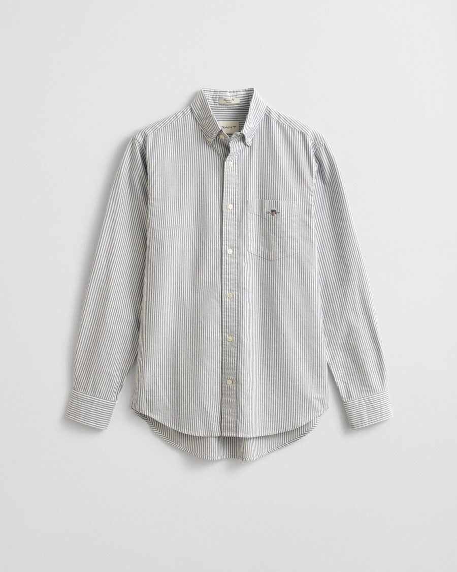 camisa oxford clássica com riscas brancas e corte regular - azul persa