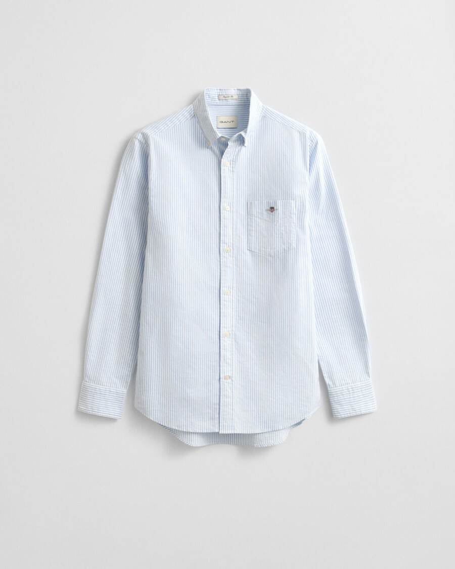 camisa oxford clássica com riscas brancas e corte regular - azul claro