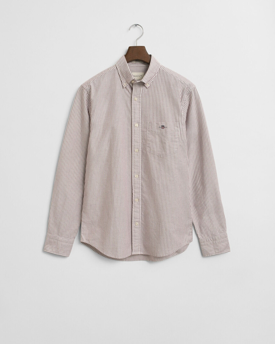 camisa oxford clássica com listras bancárias e corte regular - vermelho encorpado