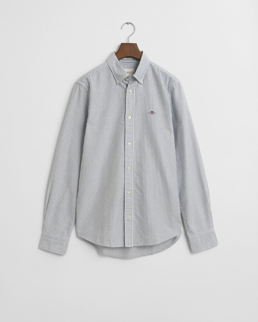 camisa oxford clássica slim fit com riscas brancas - azul persa