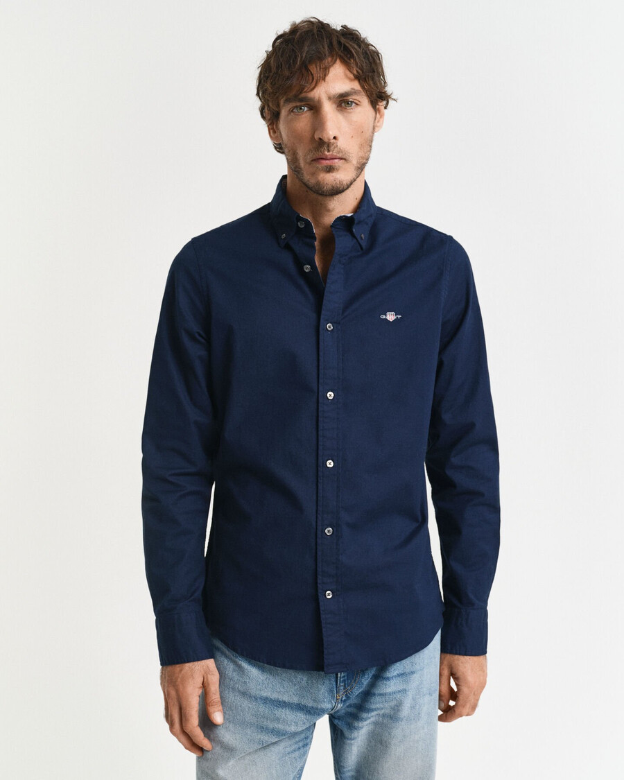 camisa oxford slim fit stretch - azul marinho