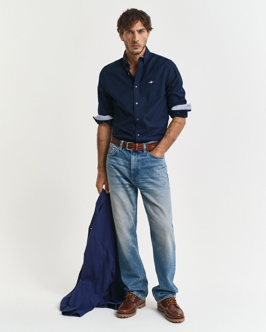 camisa oxford slim fit stretch - azul marinho