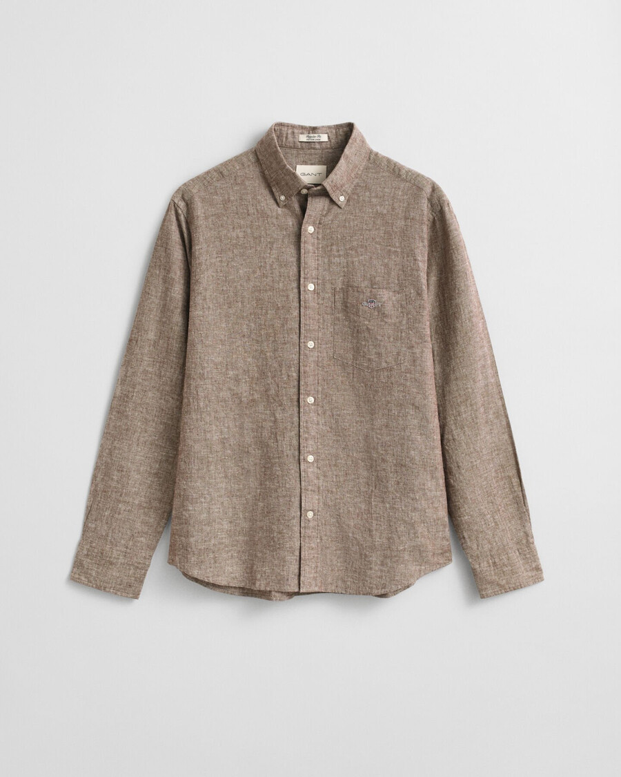 camisa de algodão e linho de corte regular - marrom mogno