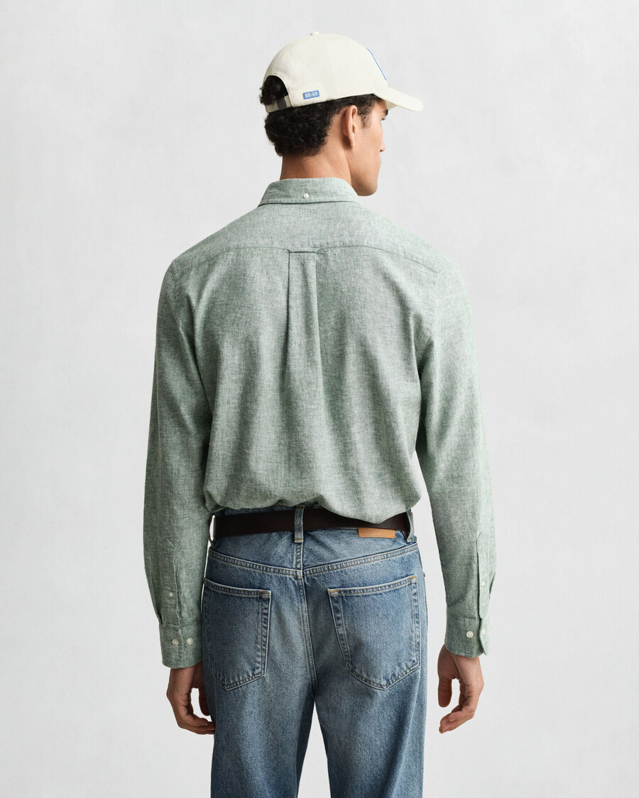 camisa de algodão e linho de corte regular - verde woody