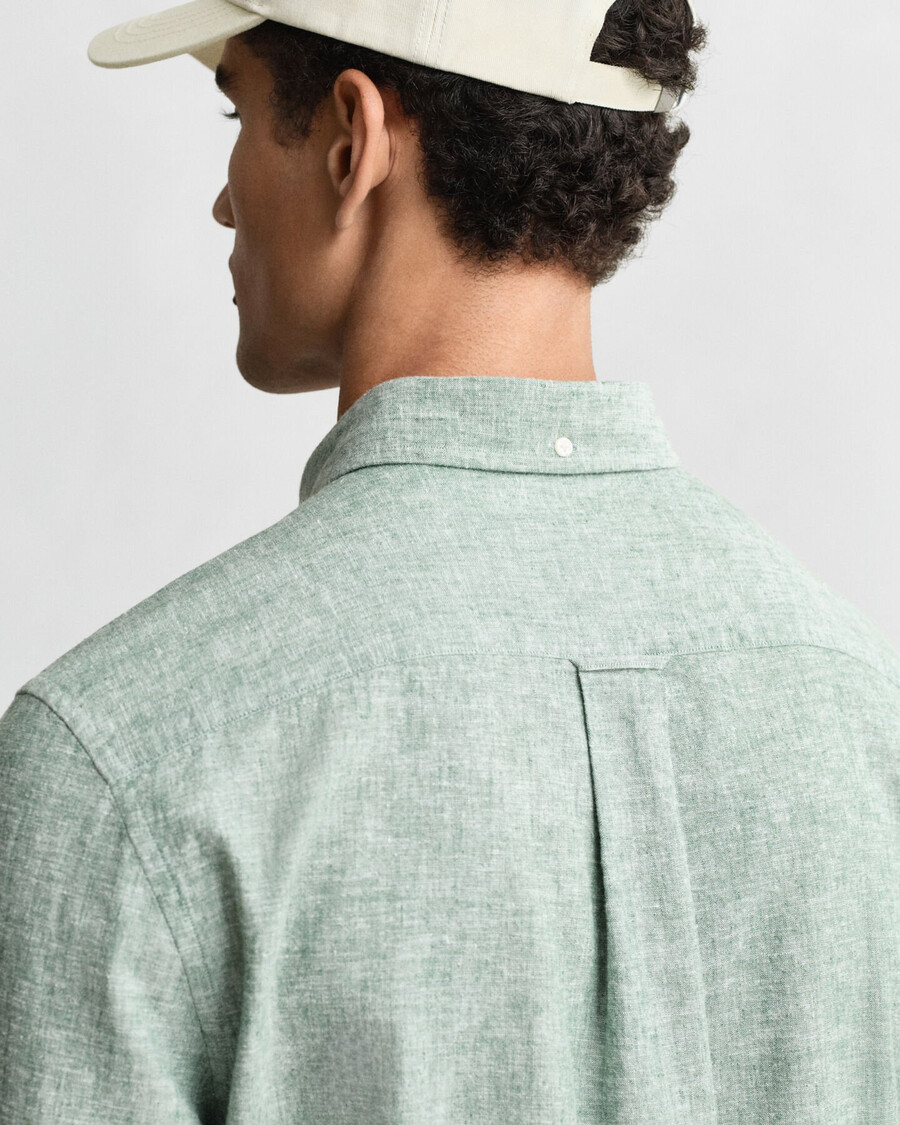 camisa de algodão e linho de corte regular - verde woody