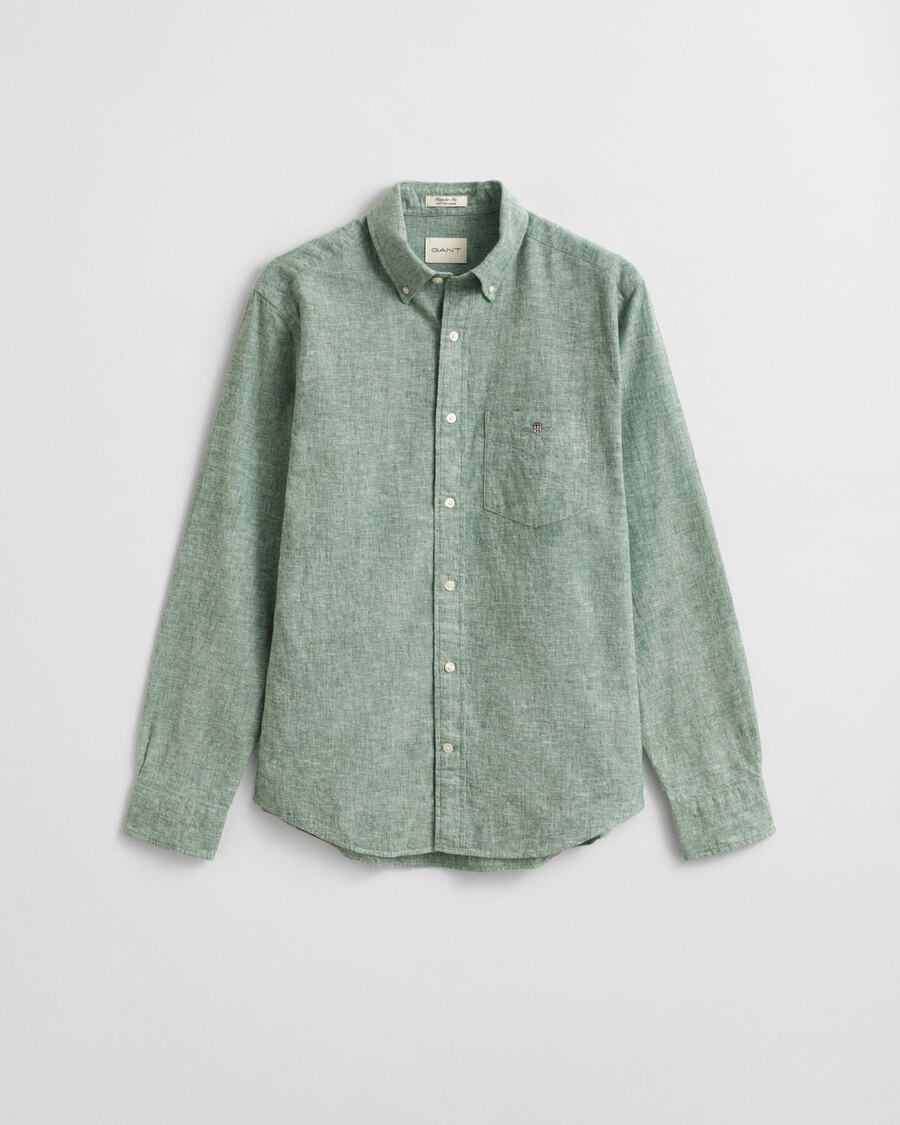 camisa de algodão e linho de corte regular - verde woody