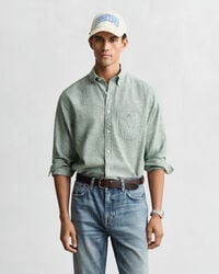 camisa de algodão e linho de corte regular - verde woody