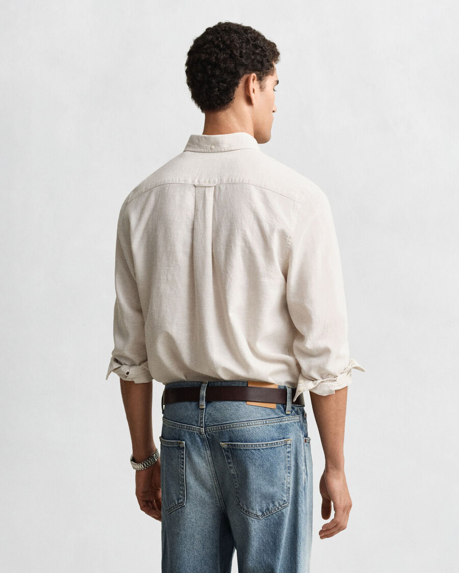 camisa de algodão e linho de corte regular - cor bege