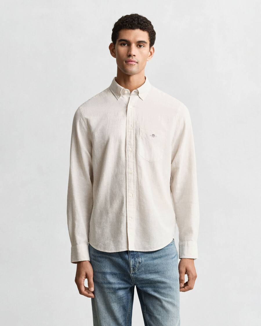 camisa de algodão e linho de corte regular - cor bege
