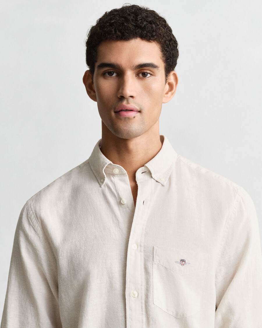camisa de algodão e linho de corte regular - cor bege
