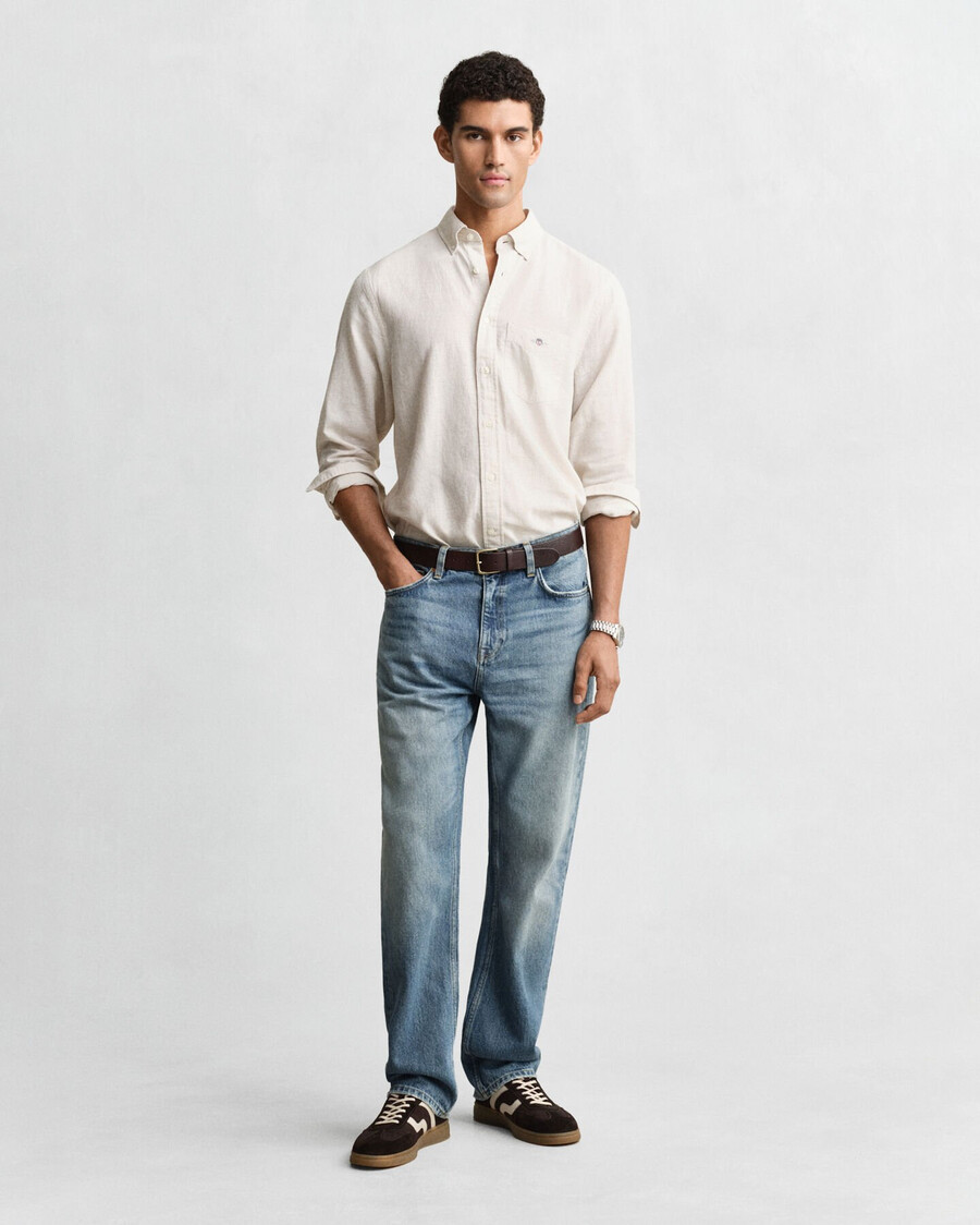camisa de algodão e linho de corte regular - cor bege