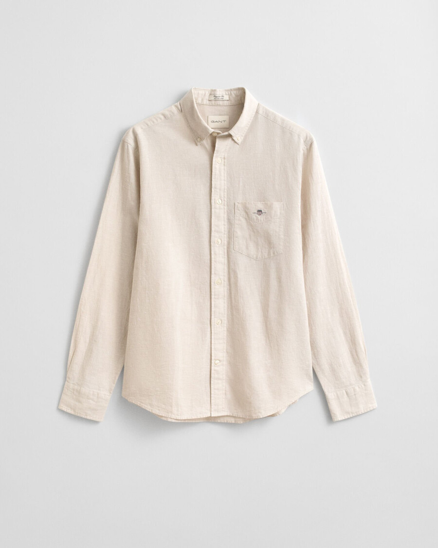 camisa de algodão e linho de corte regular - cor bege