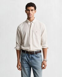 camisa de algodão e linho de corte regular - cor bege