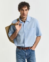 camisa de manga curta texturizada com modelagem relaxada - azul capri