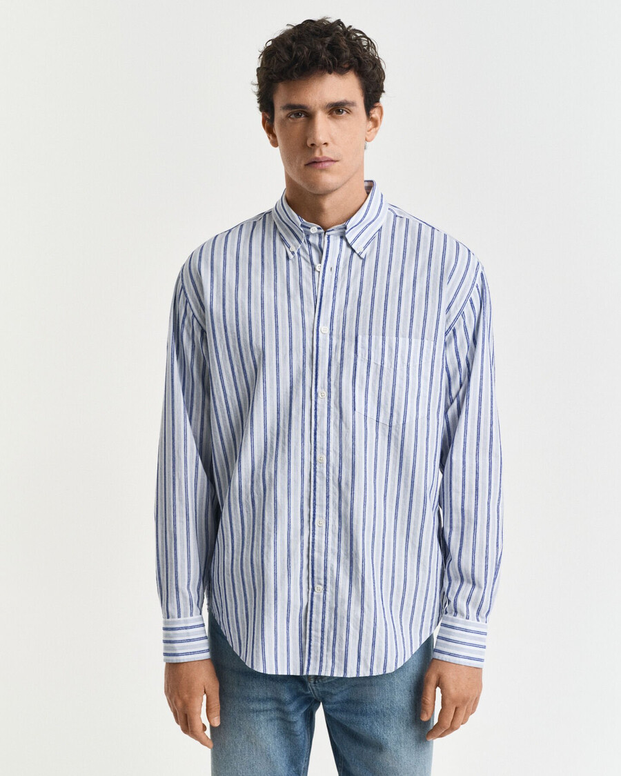 camisa listrada texturizada de modelagem relaxada - cor creme