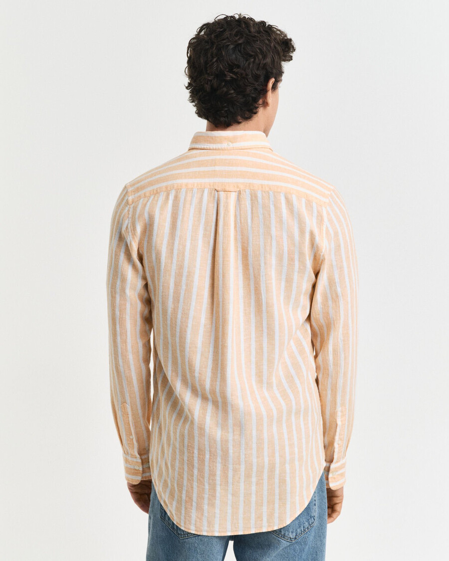 camisa listrada de algodão e linho com modelagem regular - laranja pêssego