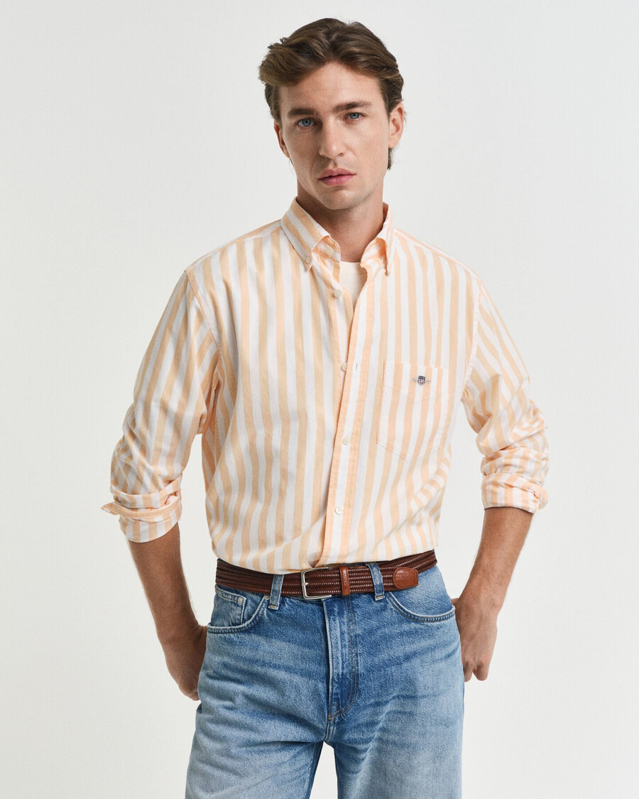 camisa clássica listrada de popeline com modelagem regular - laranja pêssego