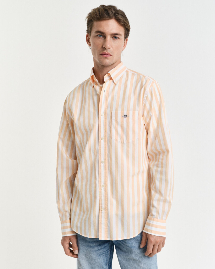camisa clássica listrada de popeline com modelagem regular - laranja pêssego