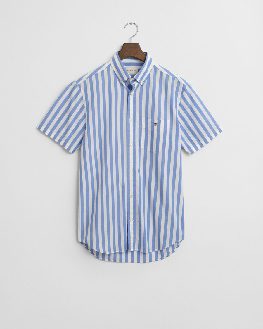 camisa clássica de manga curta listrada em popeline com modelagem regular - azul perfeito