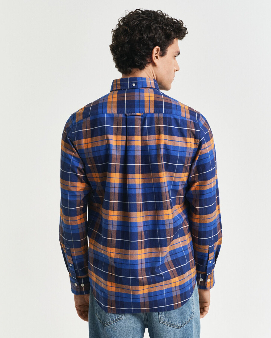 camisa oxford clássica xadrez de corte regular - laranja bronze