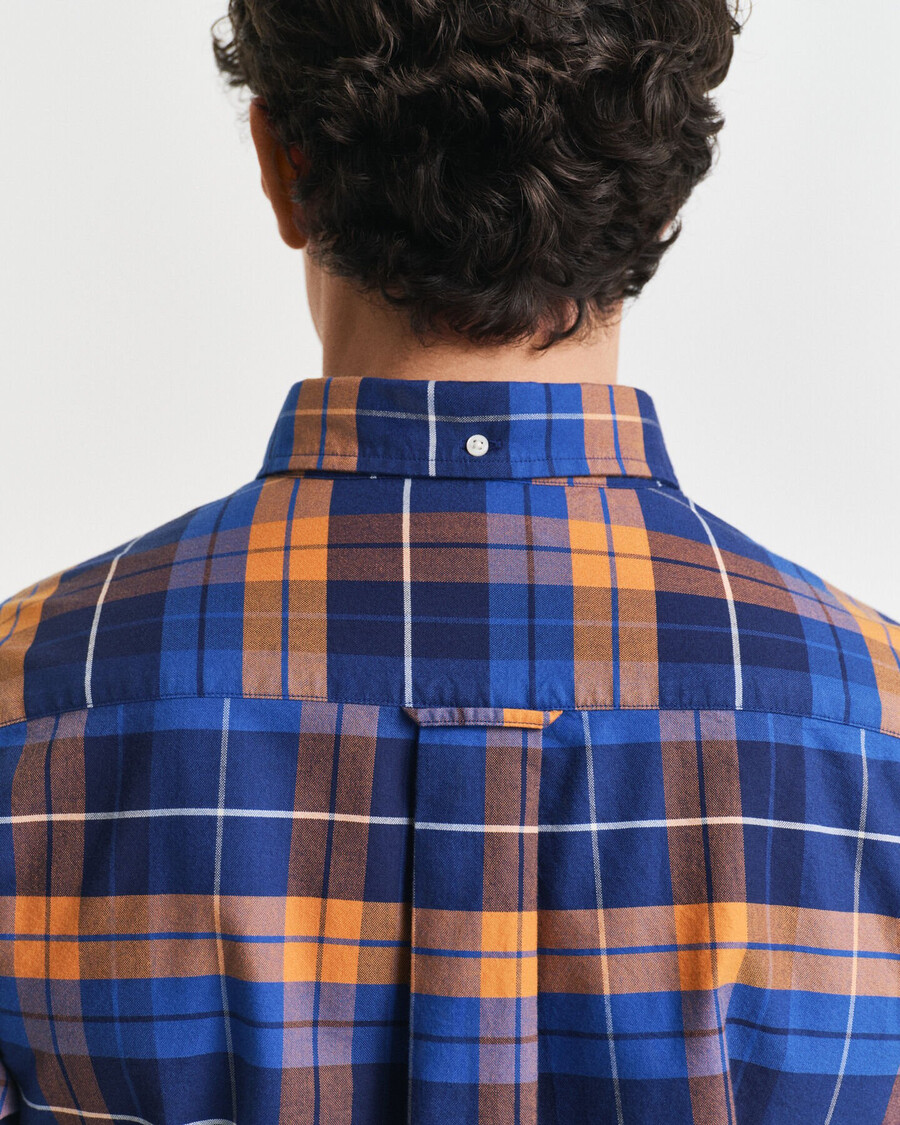 camisa oxford clássica xadrez de corte regular - laranja bronze