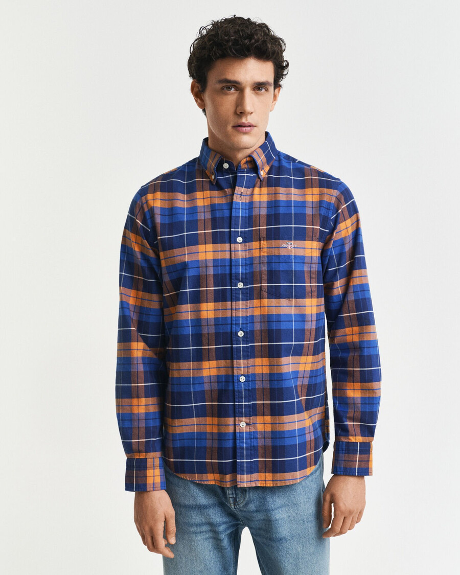 camisa oxford clássica xadrez de corte regular - laranja bronze