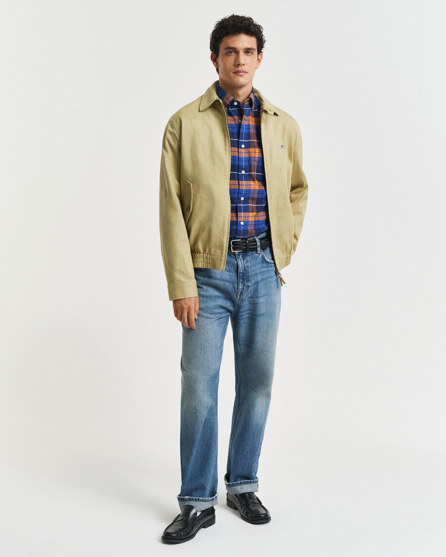 camisa oxford clássica xadrez de corte regular - laranja bronze