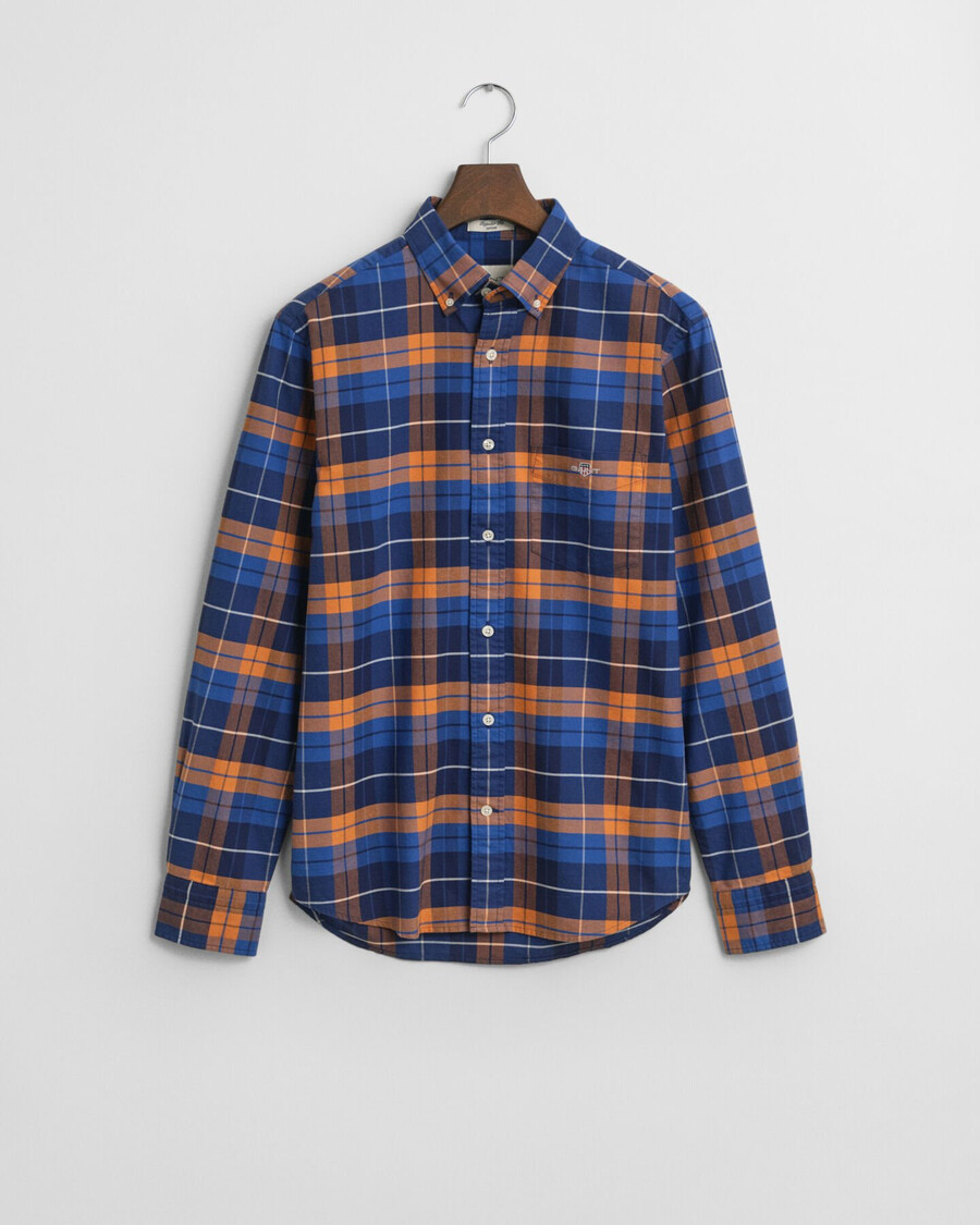 camisa oxford clássica xadrez de corte regular - laranja bronze