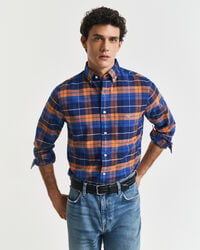 camisa oxford clássica xadrez de corte regular - laranja bronze