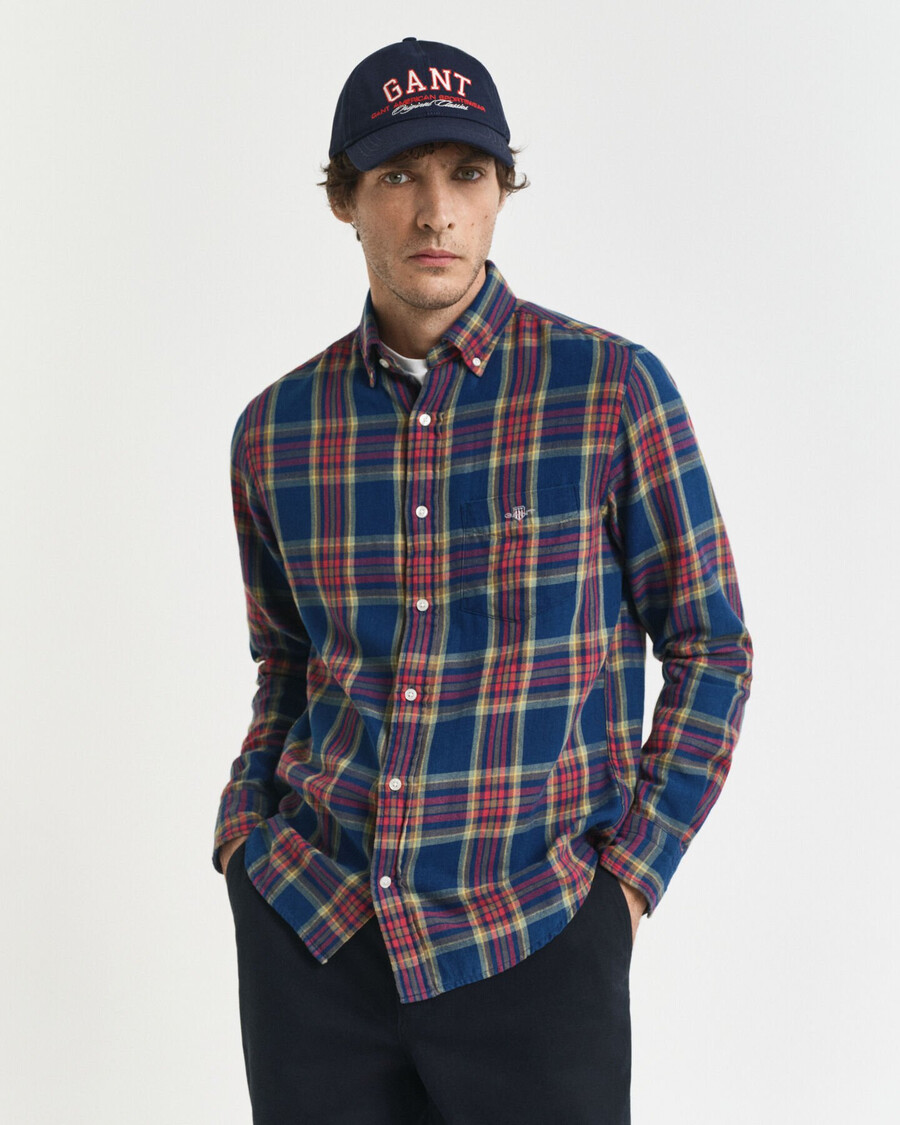 camisa de sarja xadrez Índigo de corte regular - Índigo