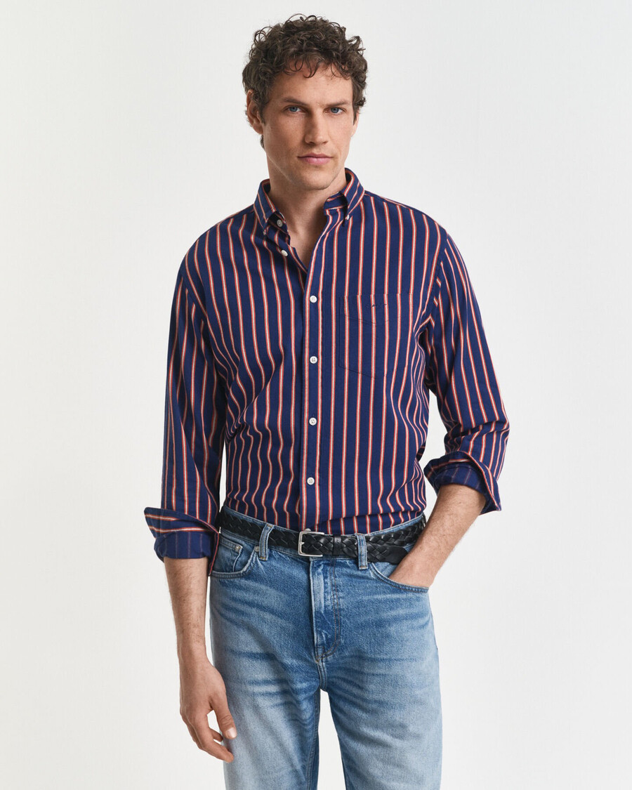 camisa de sarja listrada estilo dobby corte regular - azul persa