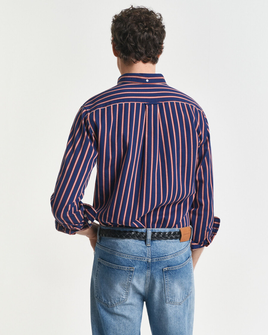 camisa de sarja listrada estilo dobby corte regular - azul persa