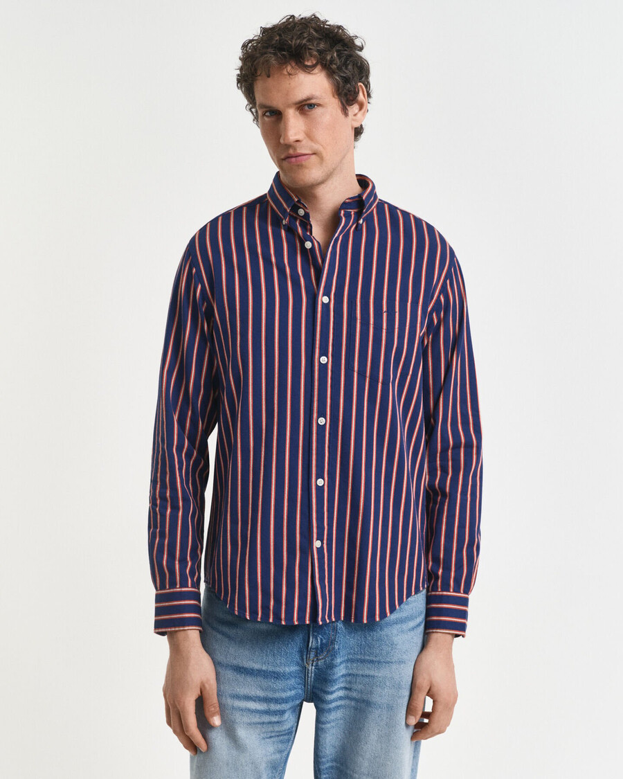 camisa de sarja listrada estilo dobby corte regular - azul persa