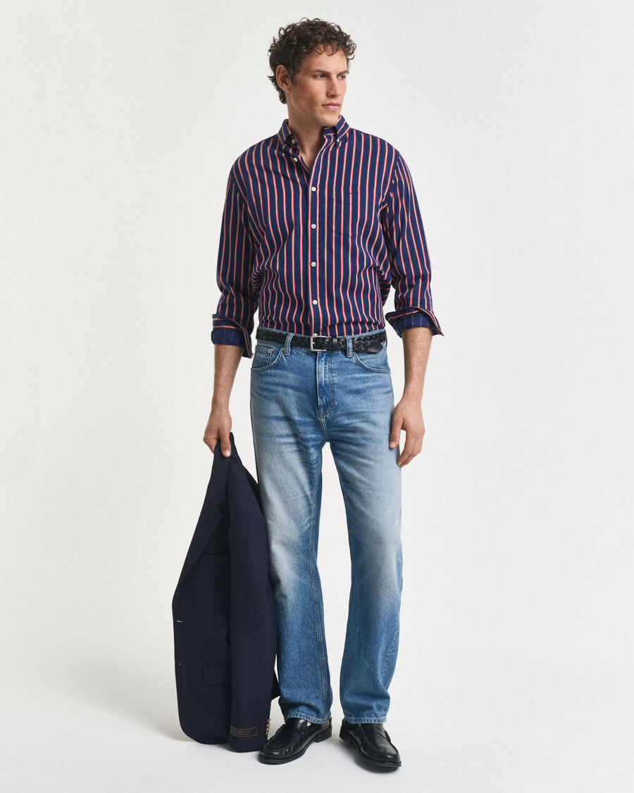 camisa de sarja listrada estilo dobby corte regular - azul persa