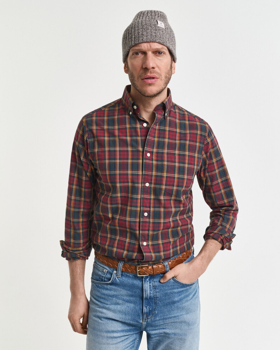camisa xadrez de popeline de arquivo com corte regular - vermelho encorpado