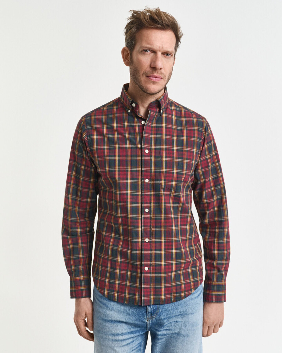 camisa xadrez de popeline de arquivo com corte regular - vermelho encorpado