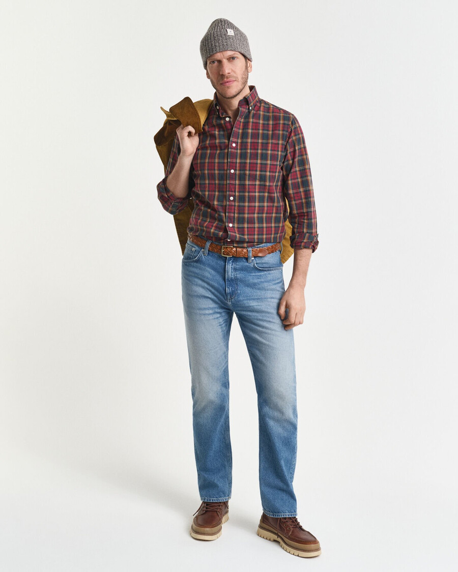 camisa xadrez de popeline de arquivo com corte regular - vermelho encorpado