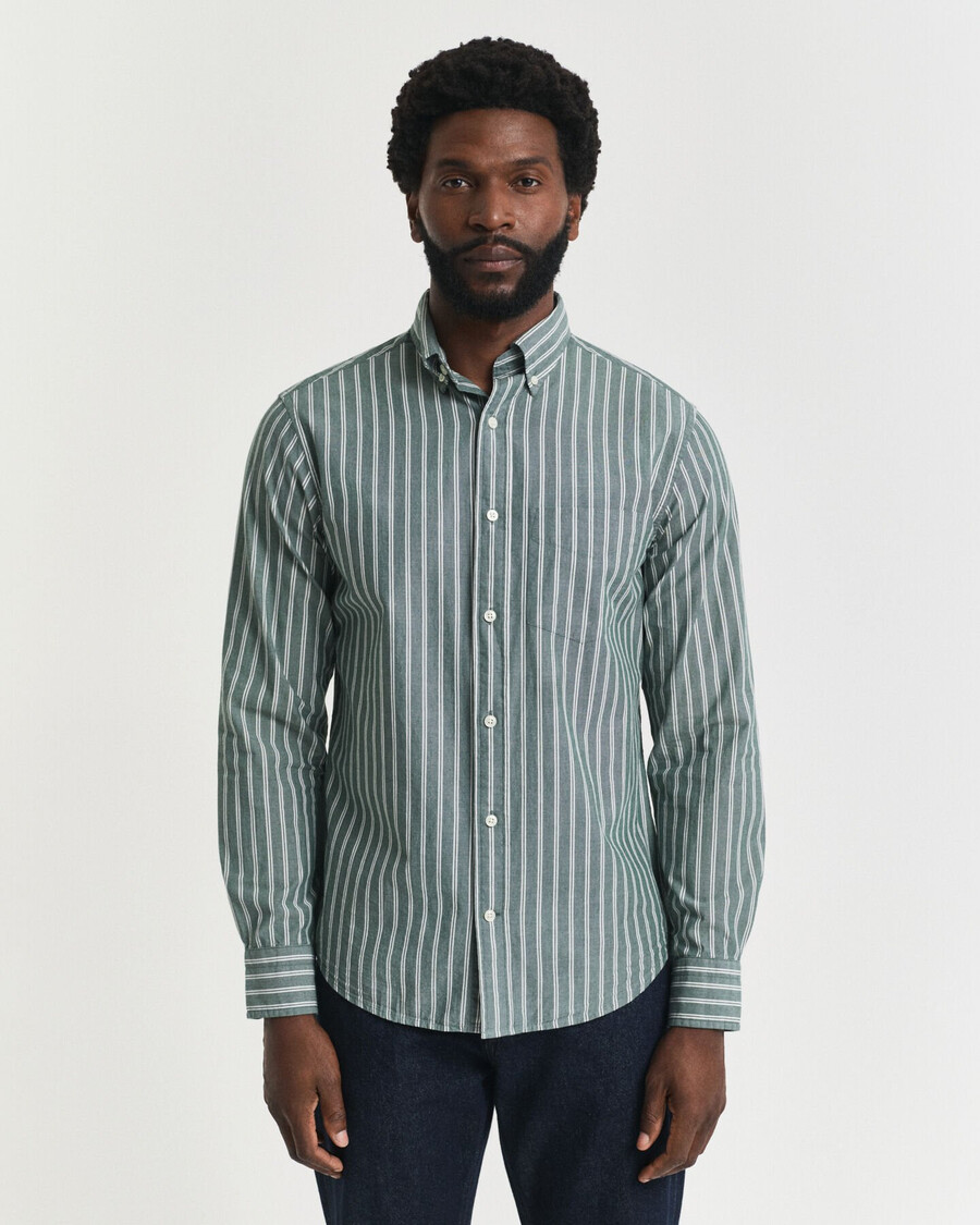 camisa de popeline listrada de corte regular - verde floresta