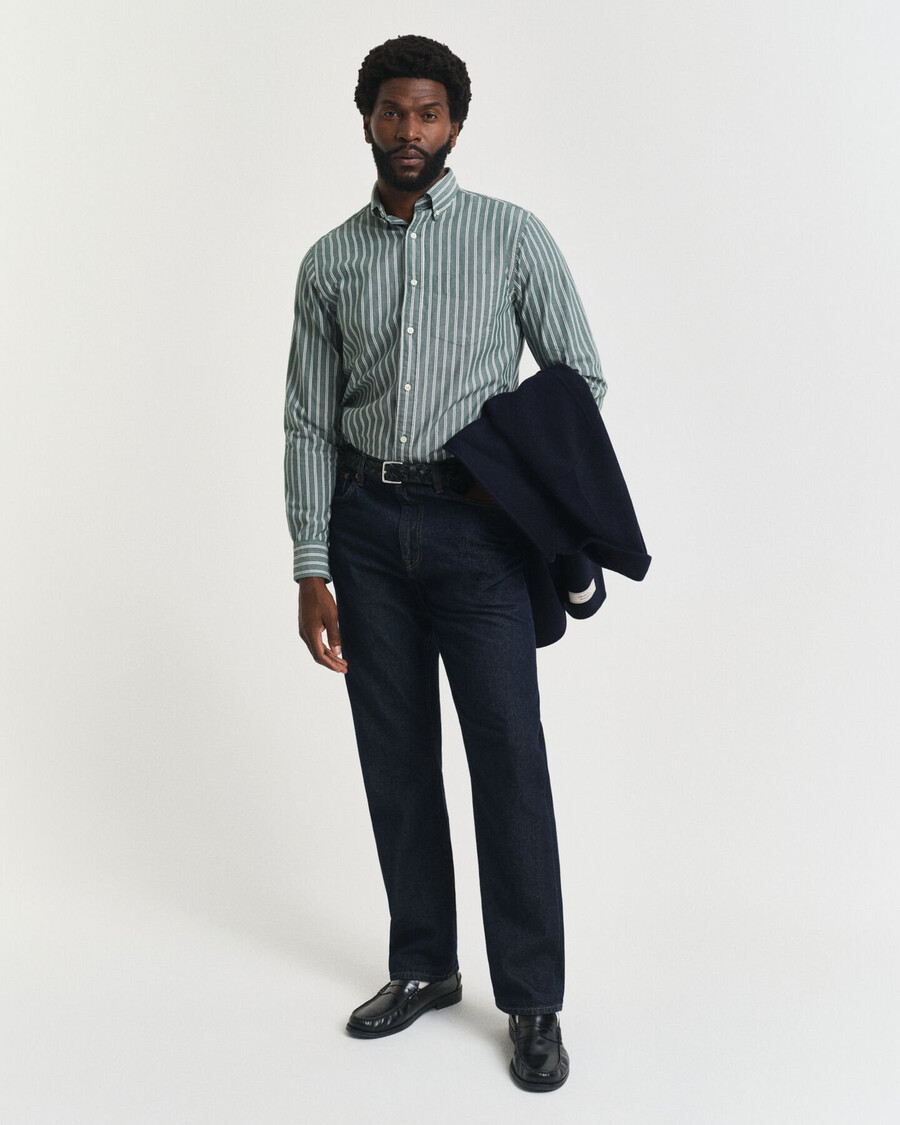 camisa de popeline listrada de corte regular - verde floresta