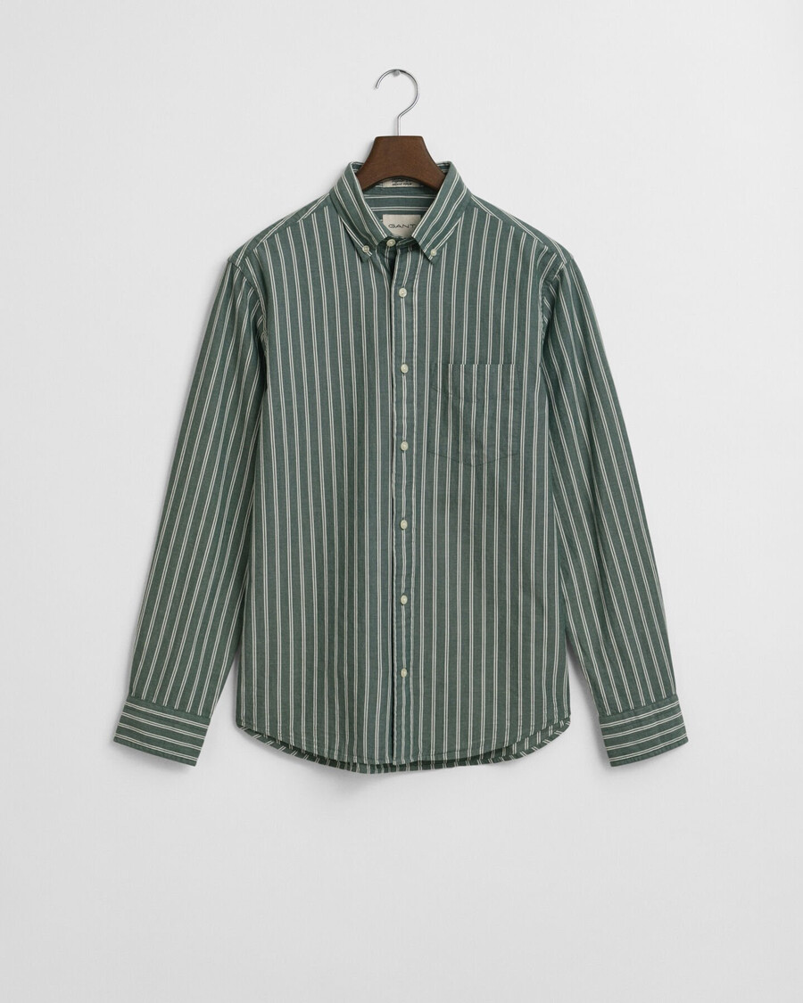 camisa de popeline listrada de corte regular - verde floresta