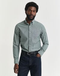 camisa de popeline listrada de corte regular - verde floresta