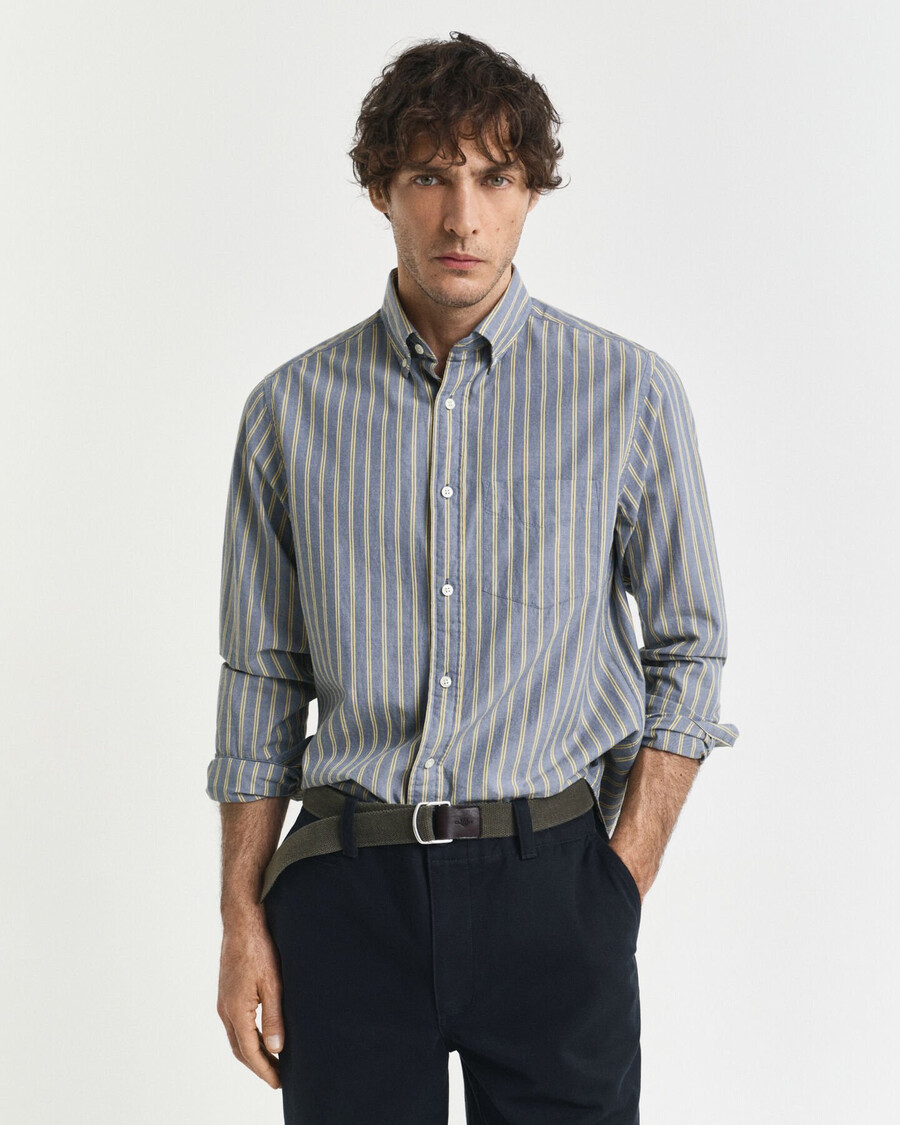 camisa de popeline listrada de corte regular - azul marinho
